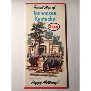 Vintage Esso Oil Gas United States Tennessee Kentucky Travel Tour Road Map 1962